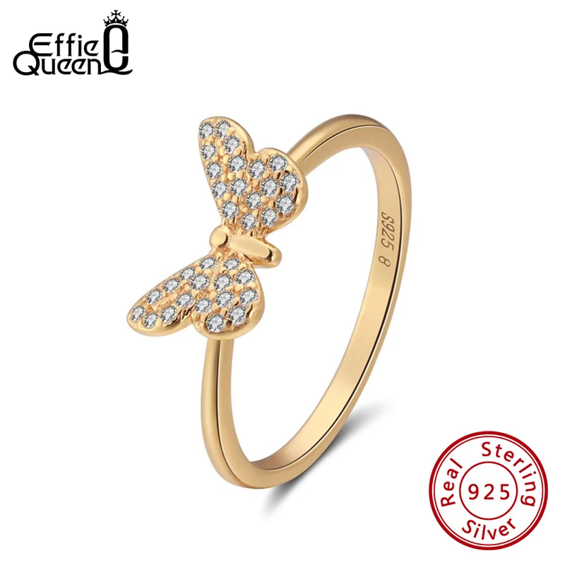 Женское кольцо с бабочкой Effie Queen из серебра 925 пробы фианитом золотого и