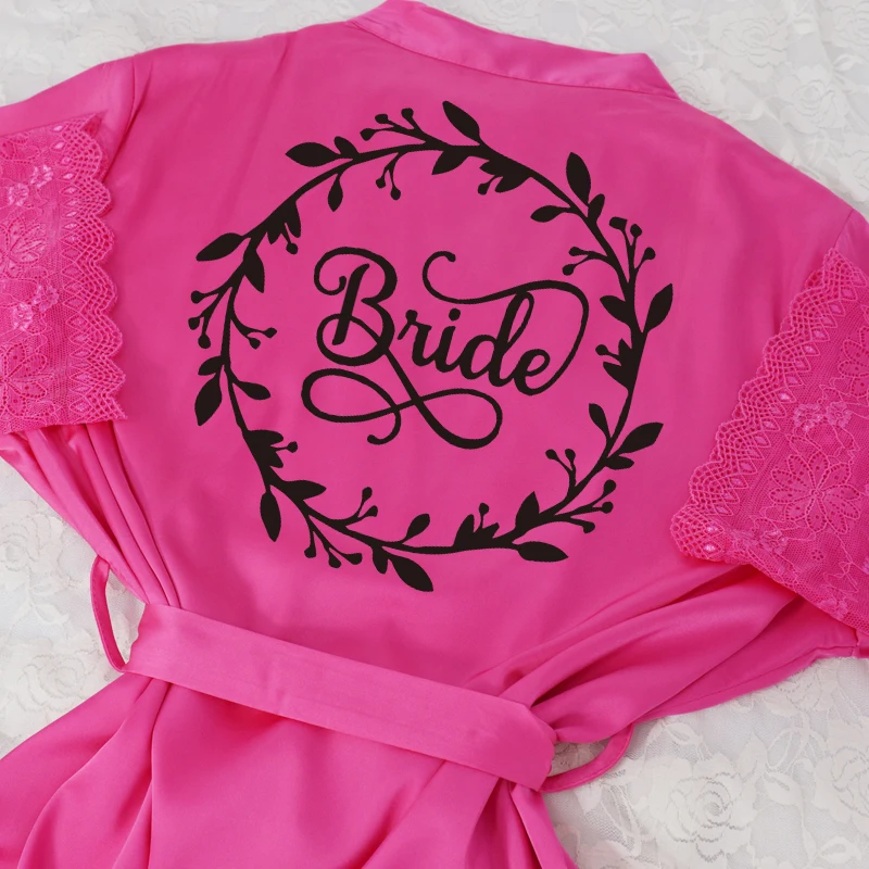 hotpink personalized Сексуальное Женское ночное белье с кружевными рукавами, пеньюар, свадебное кимоно, шифон, шелк, женские халаты, халаты для невесты, персонализированное имя - Цвет: hotpink personalized