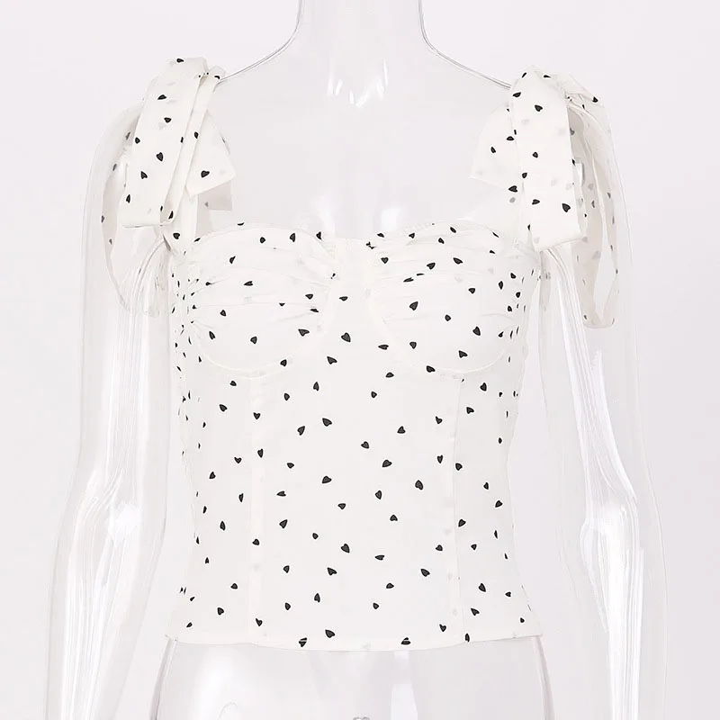 

Sexy 2021 Women Summer Crop Tops Ladies Sling Bow-Tie Streetwear Club Camisoles Backless Slim Dot Print Strapless Thin Fold Vest