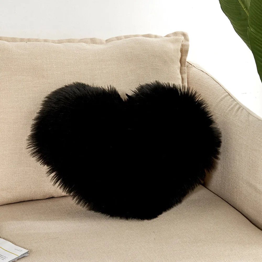 Heart Shaped Faux Wool Fur Cushion Fluffy Soft Plush Throw Pillow Pillowcase Pillowslip Sofa Car Decor Washable Love Shaggy Bed | Дом и сад