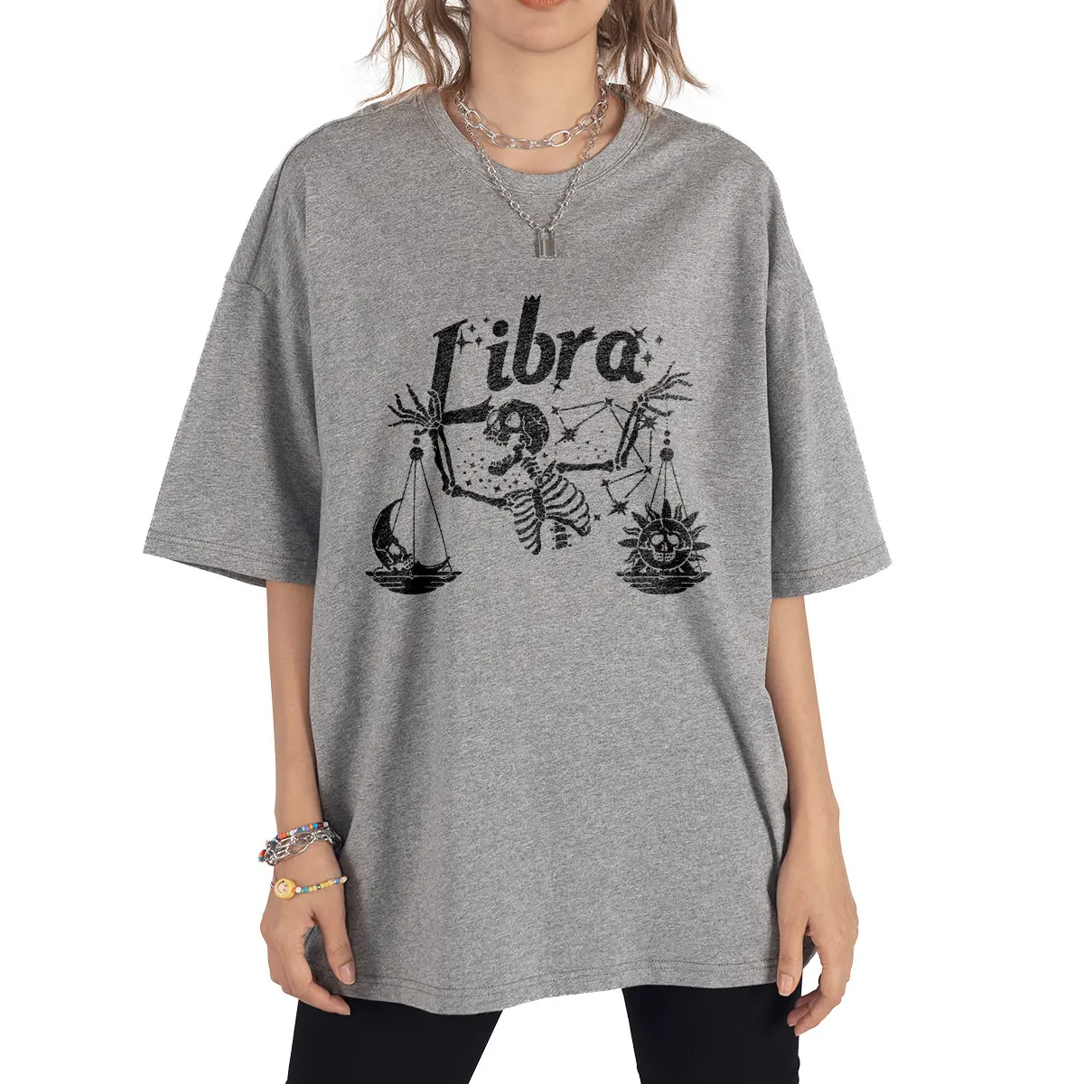 

Easycosy Funny Skeleton Print Women Halloween Sweatshirt Oversized Crewneck Sweater Drop-shoulder Loose Pullover