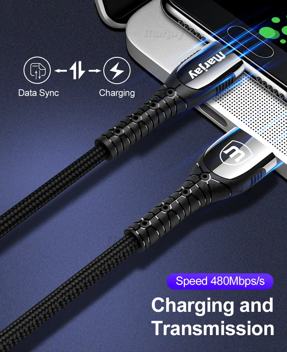 Marjay Micro USB кабель 3A Быстрая зарядка цинковый сплав данных Microusb для samsung S7 Xiaomi Redmi 4 Note 5 Android телефонный кабель