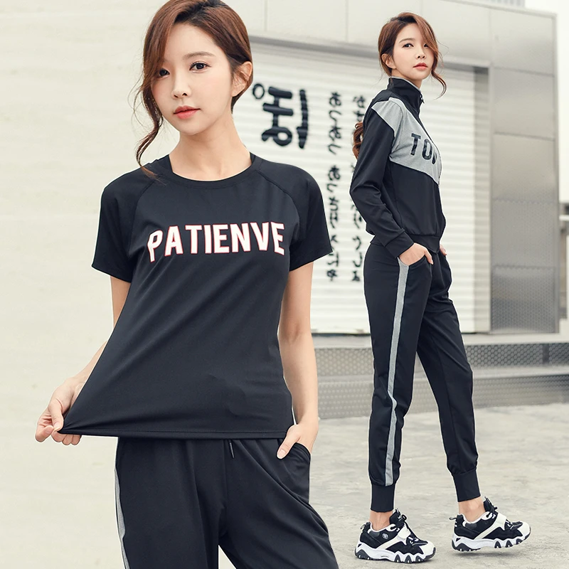 Женский комплект для фитнеса и йоги 4 в 1 черный бюстгальтер пиджак с надписью