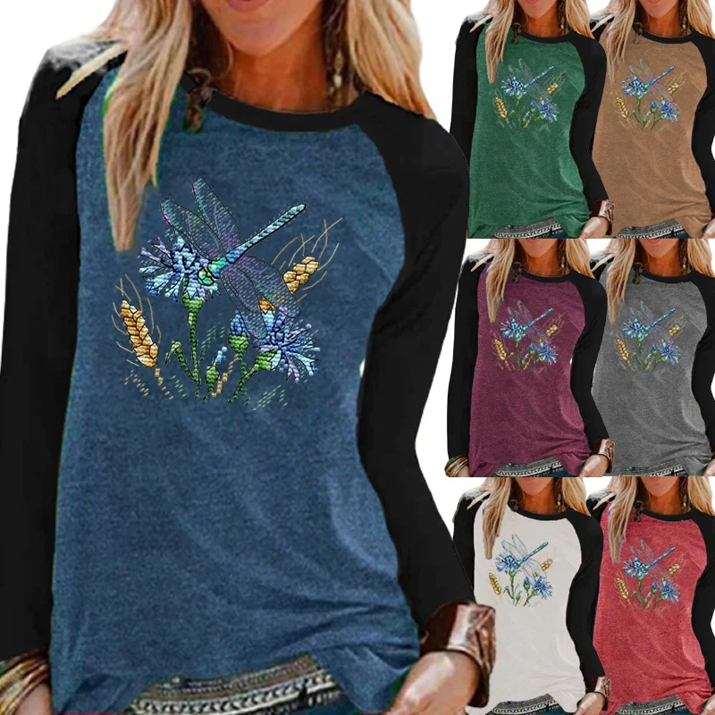

2021 the New Women for Clothing Autumn and Winter Fashion Printing Long Sleeve Elegent Round Neck Loose Shirt Casual Tops