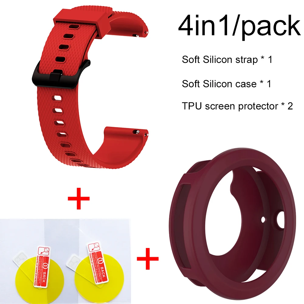 Red-Wine red case 4в1 умные часы аксессуары для Garmin Vivoactive3 Ремешок Браслет мягкий силиконовый браслет для Vivoactive 3 Чехол пленка для экрана - Цвет: Red-Wine red case
