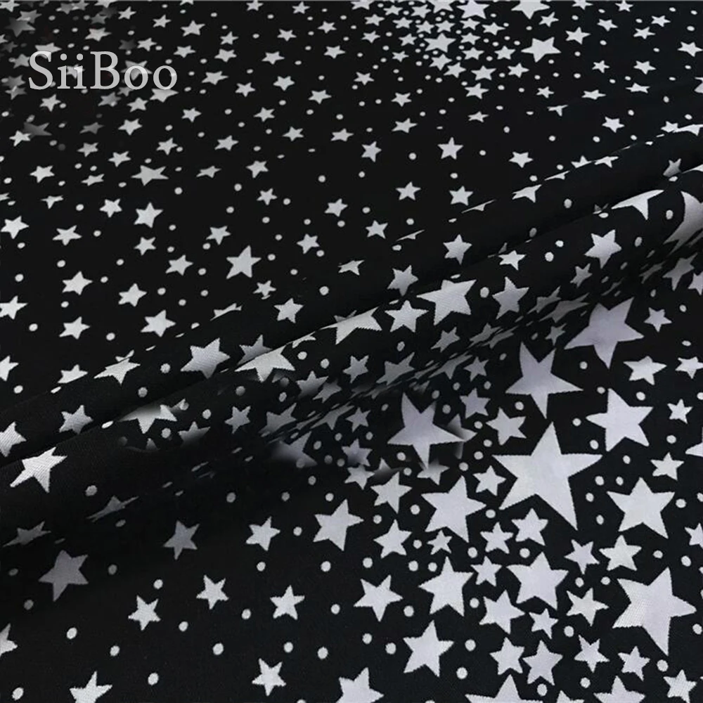 Жаккардовая парча в американском стиле черно-белая со звездами ткань для платья