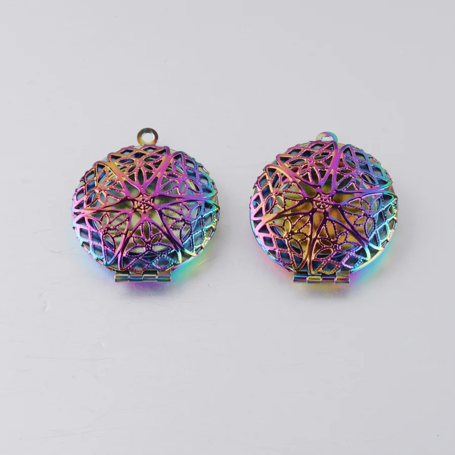 

Jaymaxi DIY Locket Photo Charm Rainbow Color Stainless Steel Vintage Style Jewelry Making 27*32mm 10Pcs/Lot