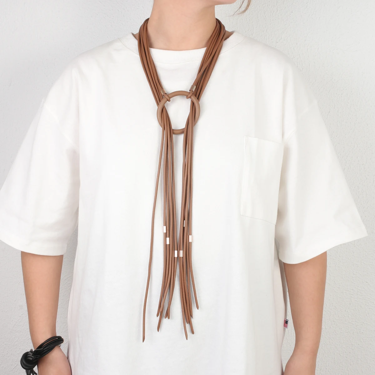 

Amorcome Lightweight Long Rubber Statement Necklace Unique Geometric Circle Silicone Tassel Magnet Clasp Sweater Chains Jewelry