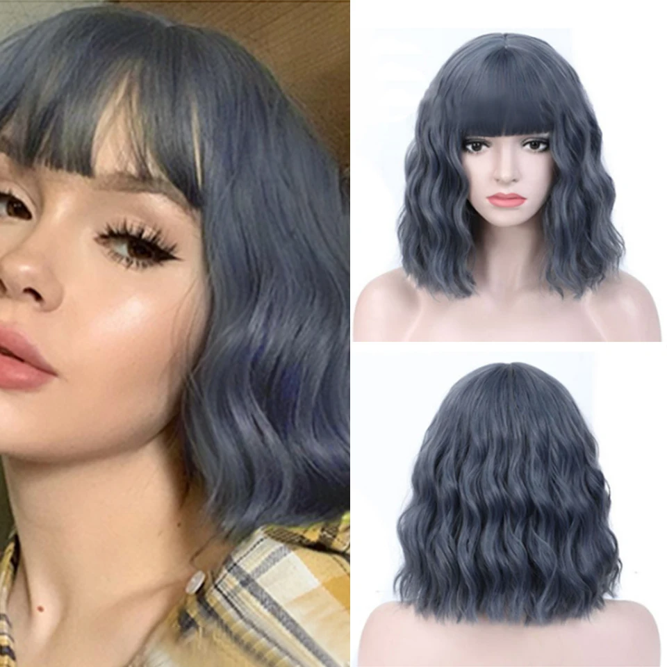 Парики для женщин FREEWOMAN серые парики с волнистыми волнами короткий парик челкой