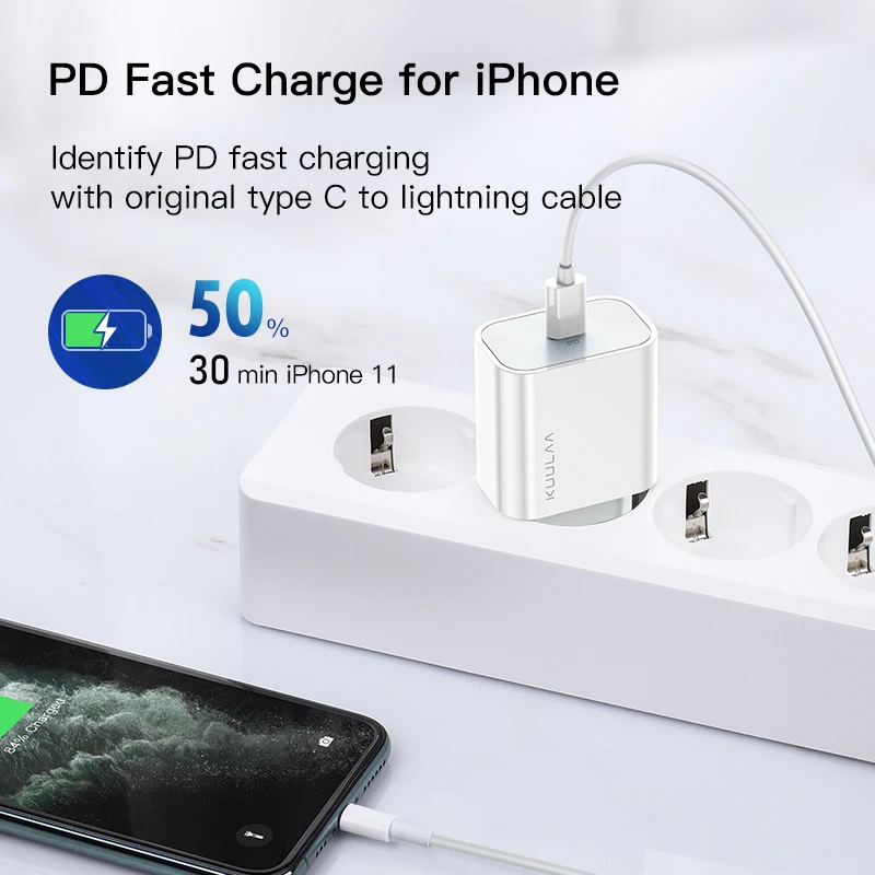 KUULAA USB зарядное устройство 18 Вт PD 3 0 Быстрая зарядка 4 C разъем для мобильного