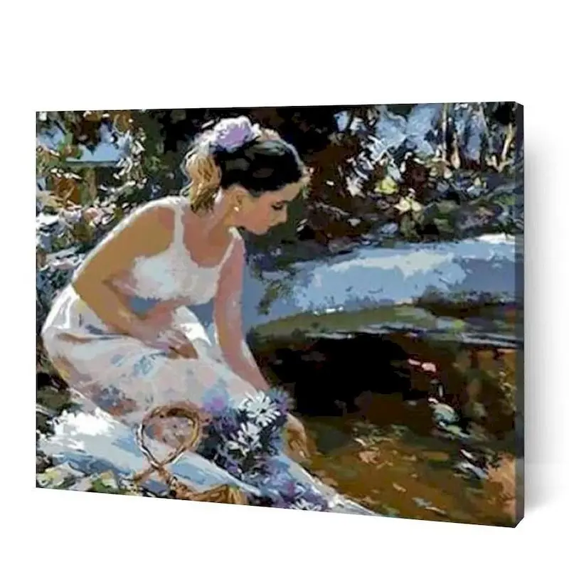 

GATYZTORY 60x75cm Frame DIY Painting By Numbers Kits Woman by the river Paint By Number Handmade Unique Gift Home Artcrafts
