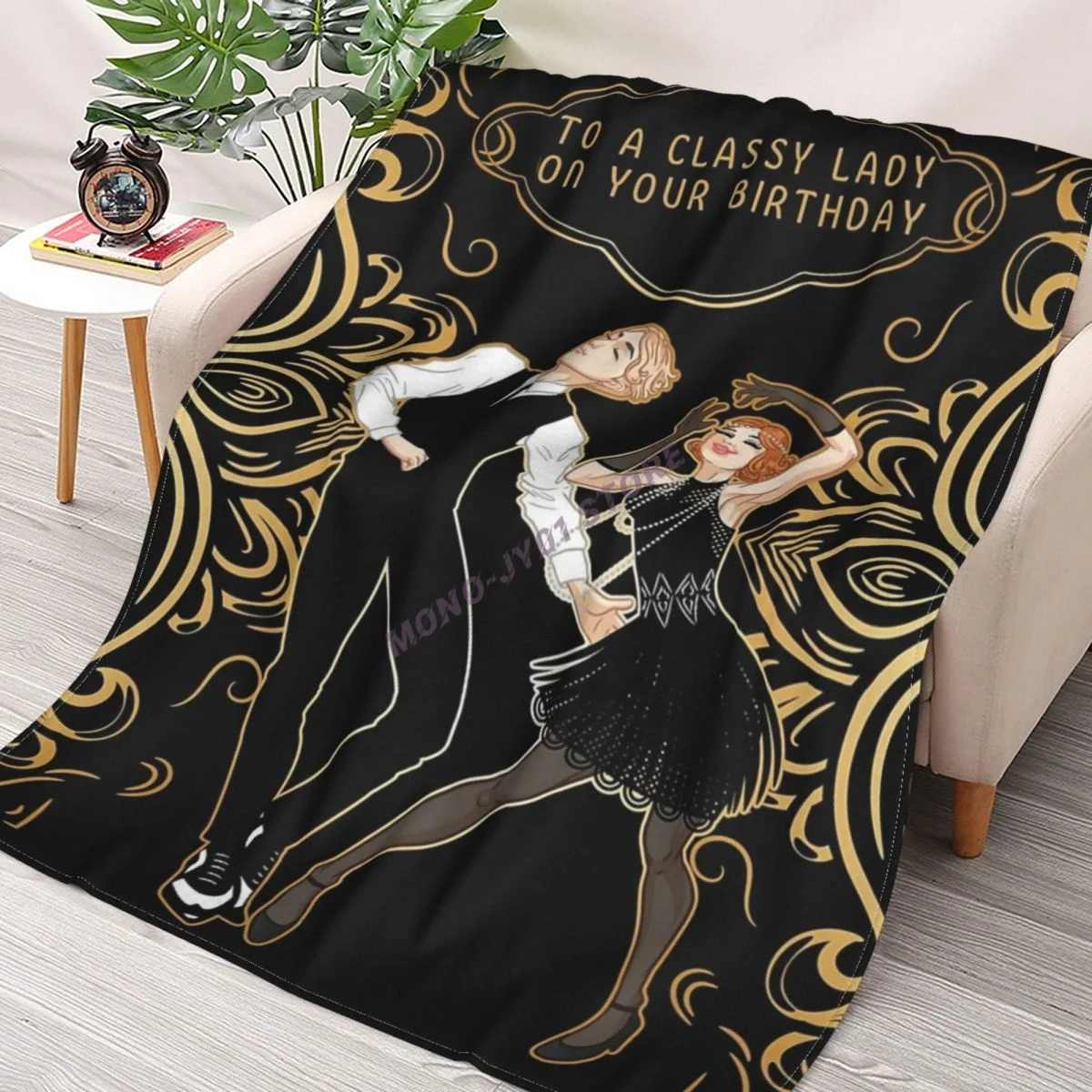 

Art Deco Gold Dancing Birthday Card Throw Blanket Sherpa Blanket cover Bedding soft Blankets