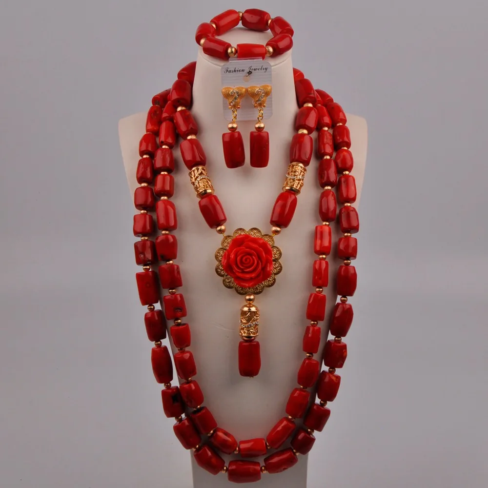 Красные коралловые ювелирные изделия свадебный комплект нигерийский Свадебный