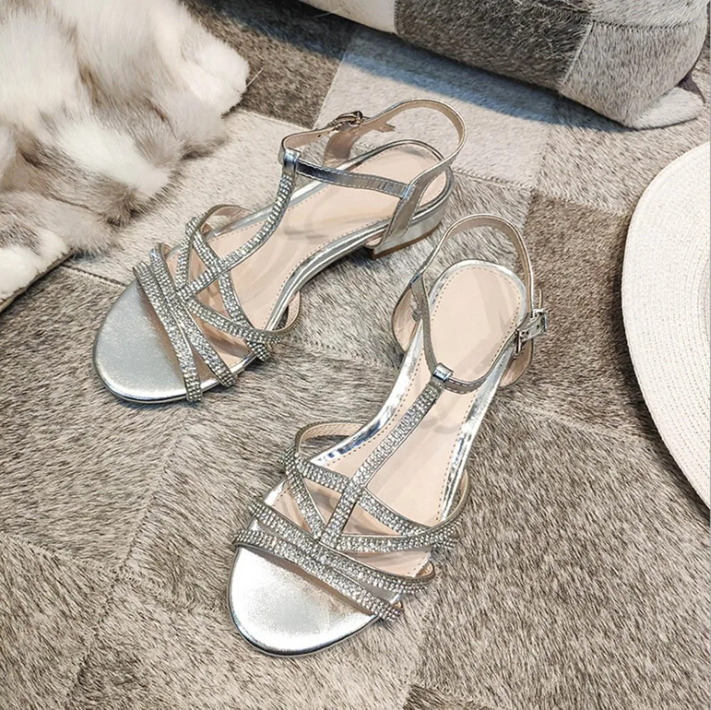 SAGACE Women Sandals Flash Diamond Flat Shoes Summer Open Toe Silver Party Casual Rome Ladies Gladiator Sandalias | Обувь