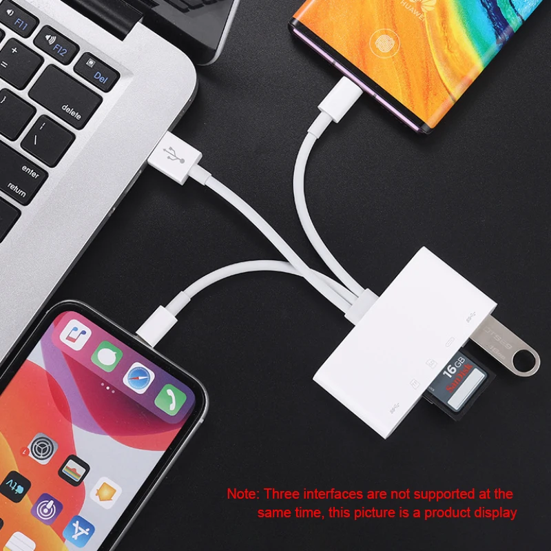 

5 in 1 USB Hub Adapter Phone USB Type C Converter Hub Support SD/TF Card Reader for iPhone Android Smart Phones Tablet