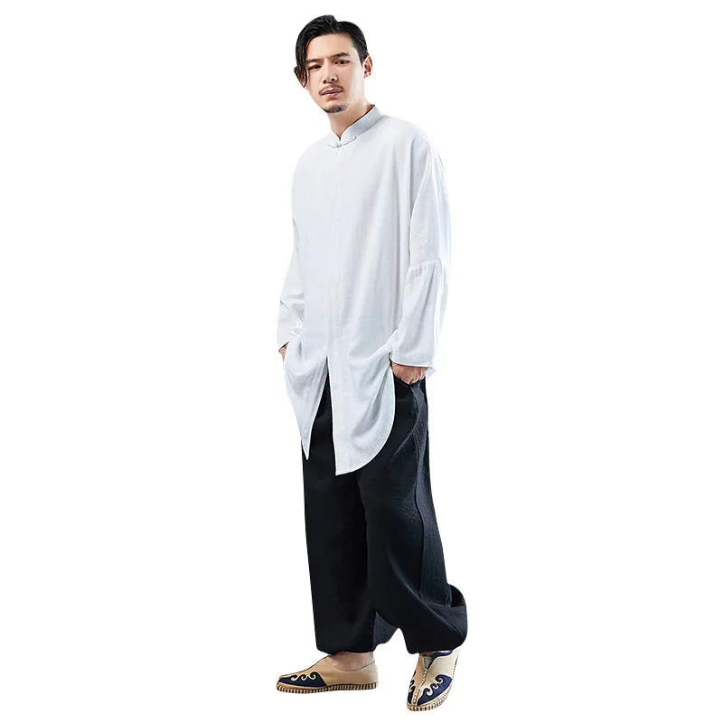 

New Chinese Style Arc Bat Shirt Men's Clothing Creative Retro Personality Cardigan Installed xiu xian kuan Linen Meditation