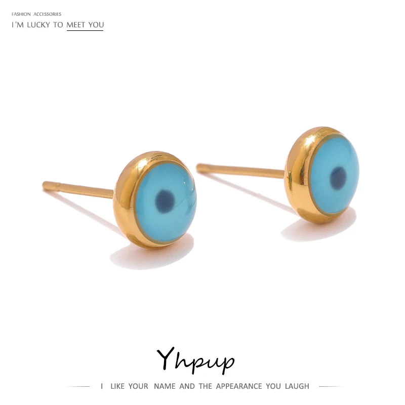

Yhpup Blue Enamel Devil Eye Bead Stud Earrings Stainless Steel Round Small Earrings for Women украшения 2021 бижутерия Gift