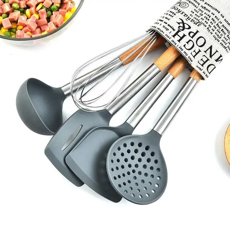 

Cooking Tools Premium Silicone Utensils Turner Tongs Stainless Steel Spatula Soup Spoon Non-Stick Shovel Egg Whisk Kitchen Tool