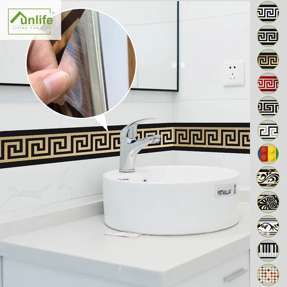 

Funlife® 10*200cm Geometric Wall Border Waterproof Self-adhesive Peel and Stick PVC Wall Sticker for Bathroom Kitchen Home Decor