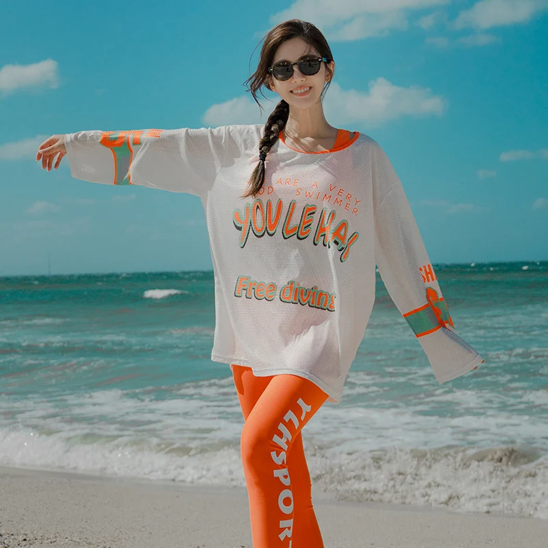 4-набор купальников с длинными рукавами и подушками для плавания, спортивный комбинезон для пляжа и серфинга в стиле Кореи "Rash Guard on".