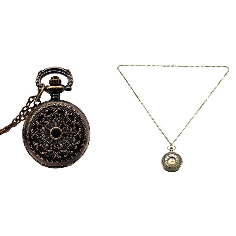 

2 Pcs Pocket Watch: 1 Pcs 31.5 Inch Chain Antique Cobweb Pocket Watch & 1 Pcs Large Gold Face Roman Pocket Watch
