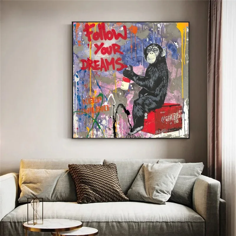 

Modern Street Griffiti Art Animal Canvas Painting Monkey Posters and Prints Wall Follow Your Dreams Pictures for Home Room Decor
