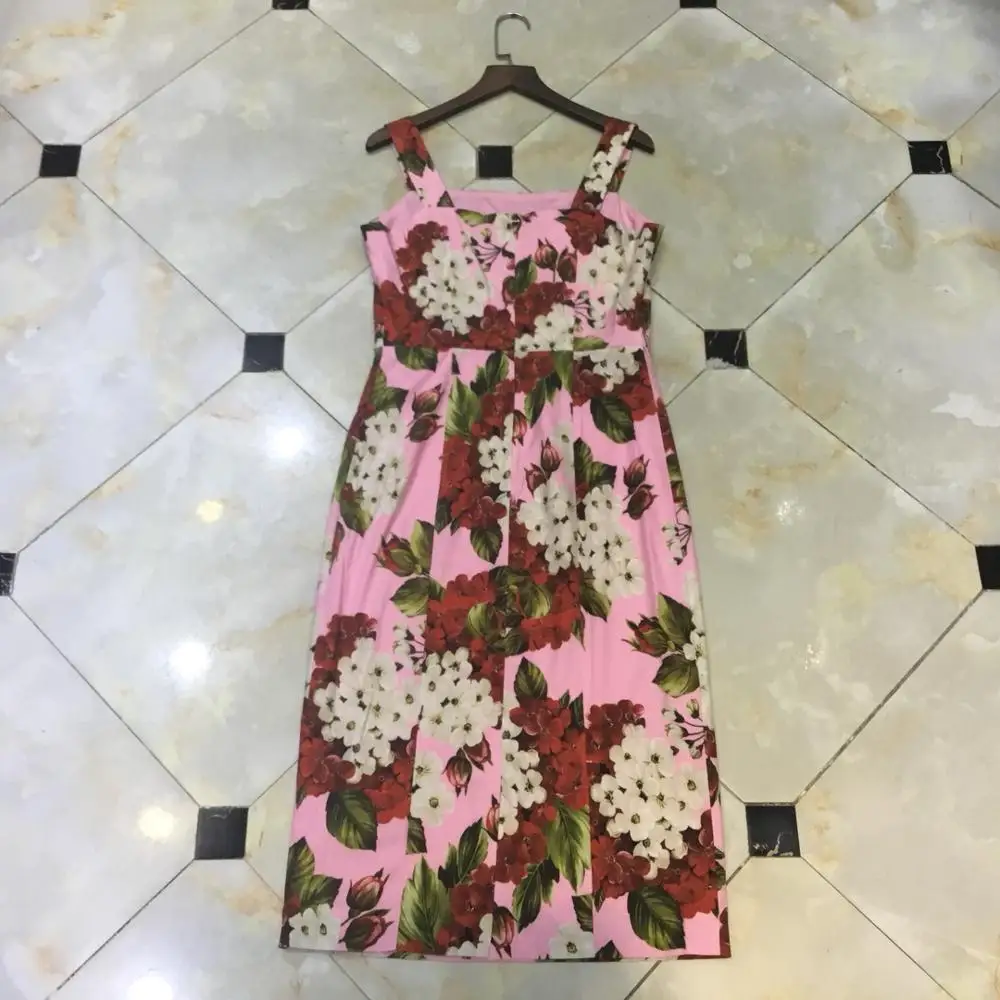 

Seasixiang European Runway Holiday Dress Women's Noble Flower Printed Pencil Dress Lady Spaghetti Strap Resort Party Vestidos