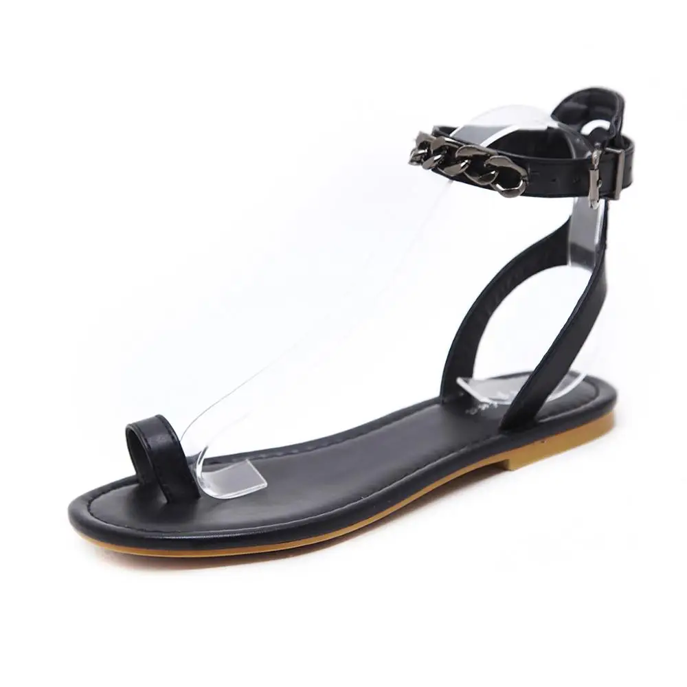 

Clip Toe Solid Color Chain Flat Shoes Belt Buckle Women's Sandals NIUFUNI 2020 Summer New Arrival Women's Shoes Beach Shoes