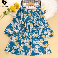 spring autumn 2022 girls dresses kids baby girls long sleeve o neck floral print a line dress fashion princess dresses