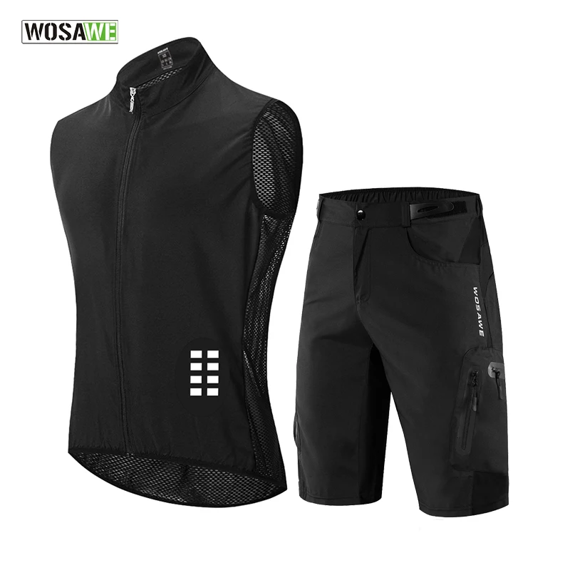 WOSAWE Мужская одежда для велоспорта короткий комплект жилет MTB велосипед шорты