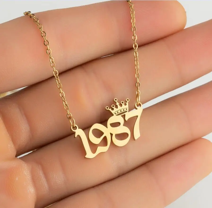 

MrZMsZ Stainless Steel 1980-2019 Birth Year Necklaces for Women Men Choker Digital Crown Pendant Necklace Jewelry Birthday Gift