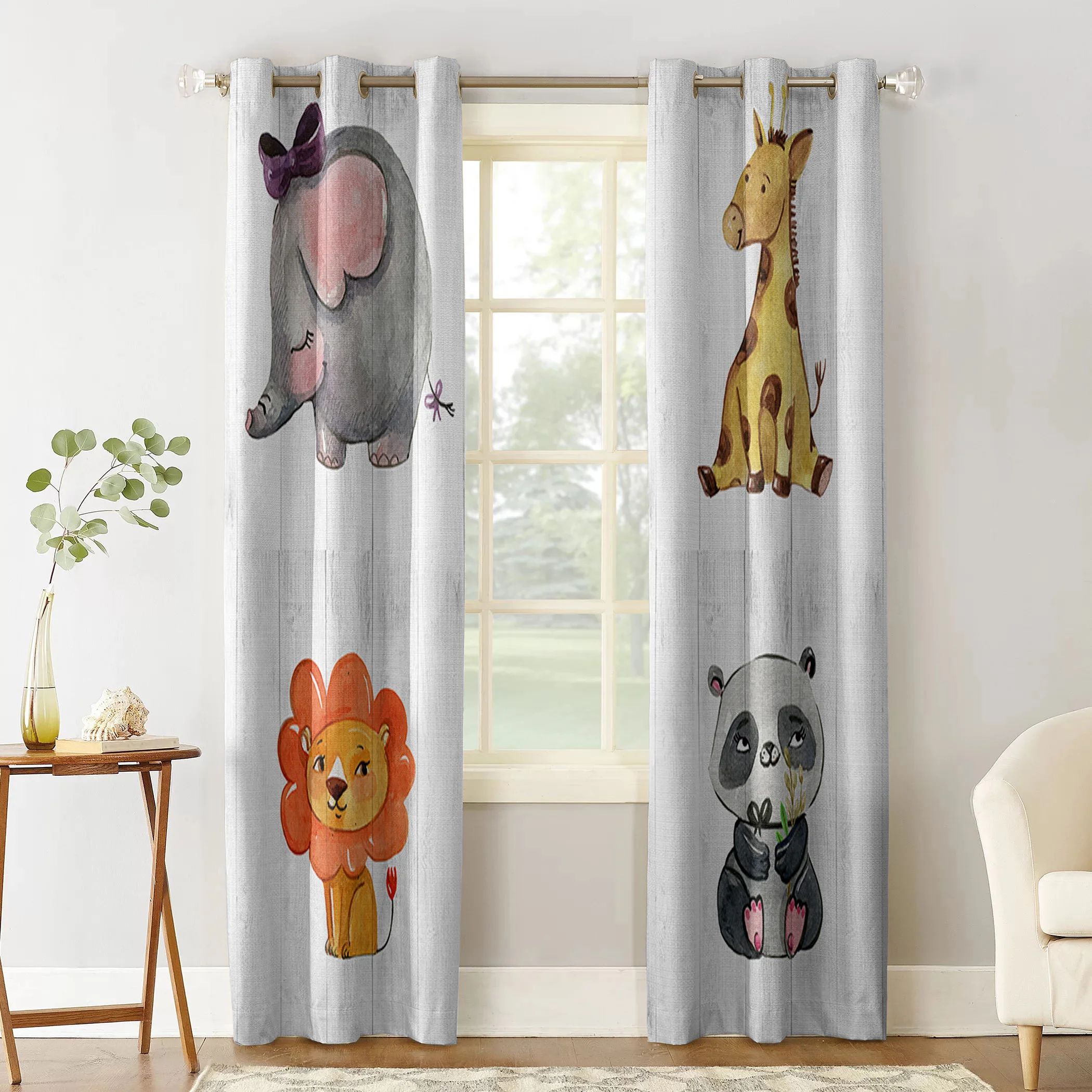 Оконные шторы из зернистой древесины с животными занавески для комнаты большие