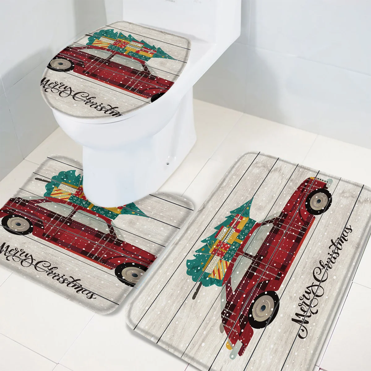 Набор из 3 предметов для ванной комнаты с рождественской елкой деревянная