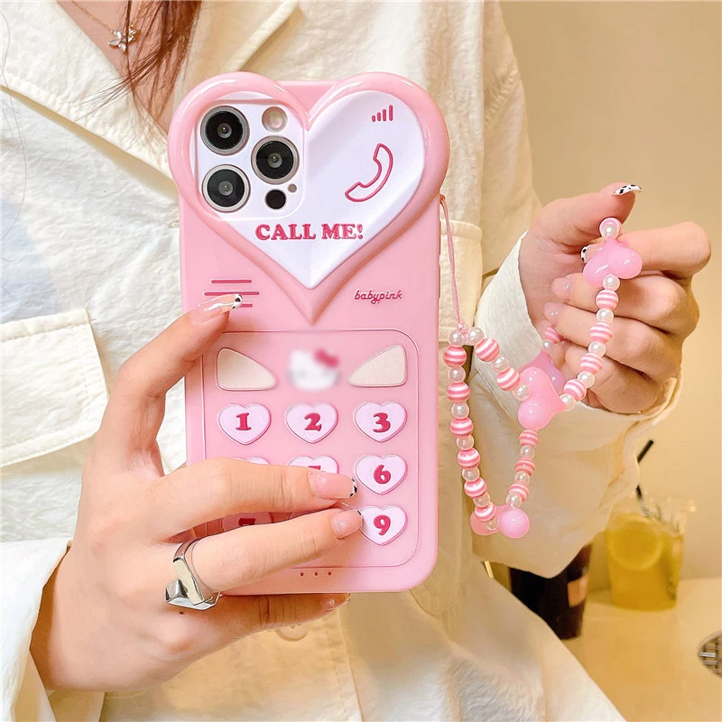 

Love heart Lens cute Cartoon Phone case For iphone 11 12 Pro XS Max XR 7 8 Plus X ktgirl gift soft cover with pearl Beaded Strap