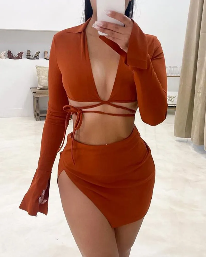 

Women's Top Clothing 2021 Autumn New Fashion Long Sleeve Lapel Ruffle Sleeve Tops Casual Ladies Wear Solid Color