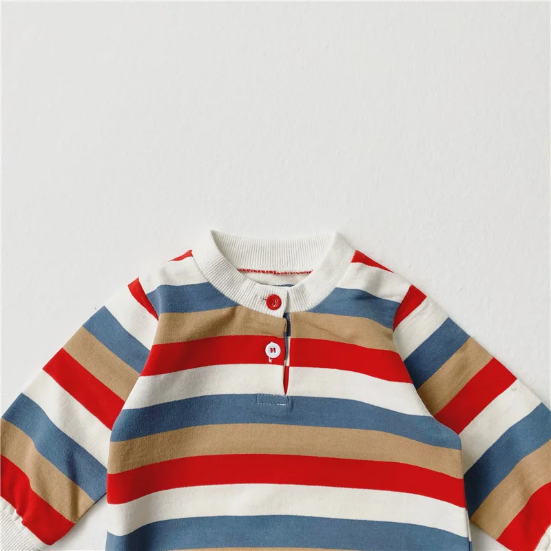 Разноцветные комбинезоны в полоску для маленьких мальчиков и девочек детские из