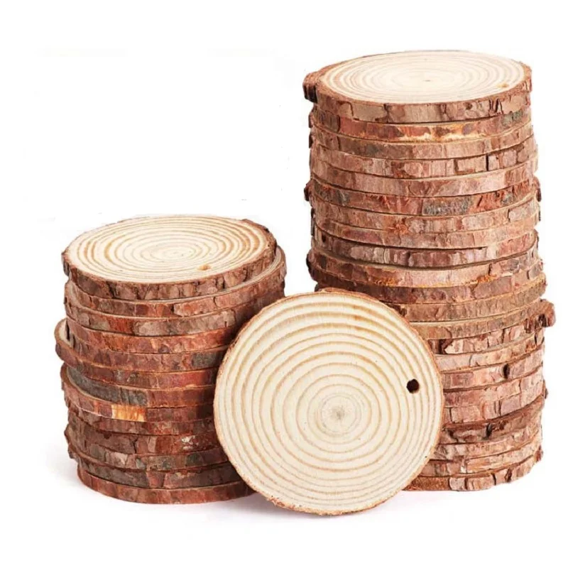 

3-18cm Thick 1 Pack Natural Pine Round Unfinished Wood Slices Circles With Tree Bark Log Discs DIY Crafts Wedding Party Painting