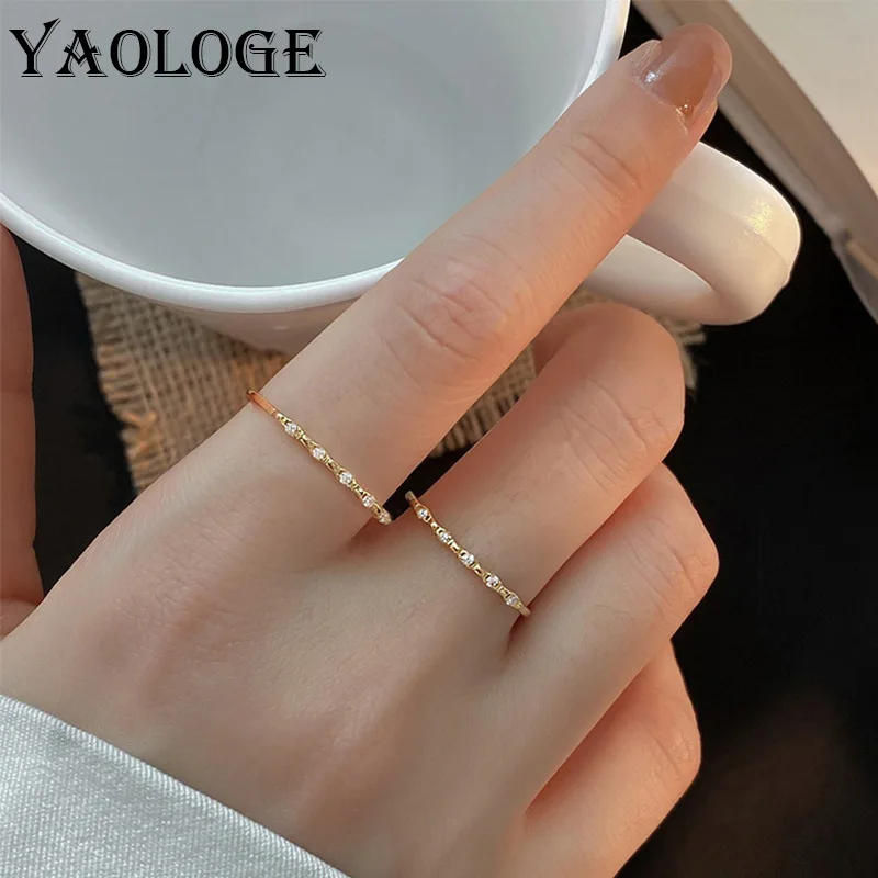 

YAOLOGE 925 Sterling Silver New Korean Style Simple Fashion Zircon Thin Open Ring Ladies Engagement Party Jewelry Ring Gift