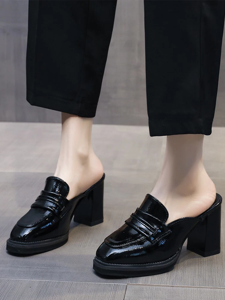 

HQFZO Fashion Sandalet Womens Chunky High Heels Sandals Leather Pumps Office Woman Shoes Female Slippers Spring Summer Pumps