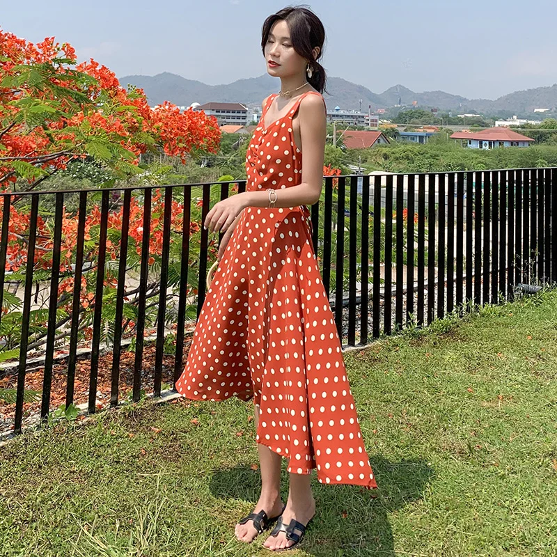 2 цвета летний женский желтый сарафан в горошек с открытой спиной Элегантное