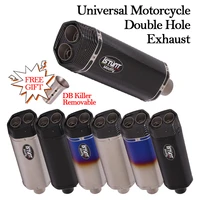 universal motorcycle double outlet hole db killer exhaust for h2 z1000 r3 mt09 mt10 ktm690 modified escape silencer pipe muffler