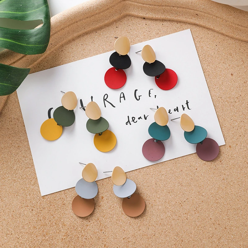 Модные корейские геометрические металлические круглые изогнутые Висячие серьги