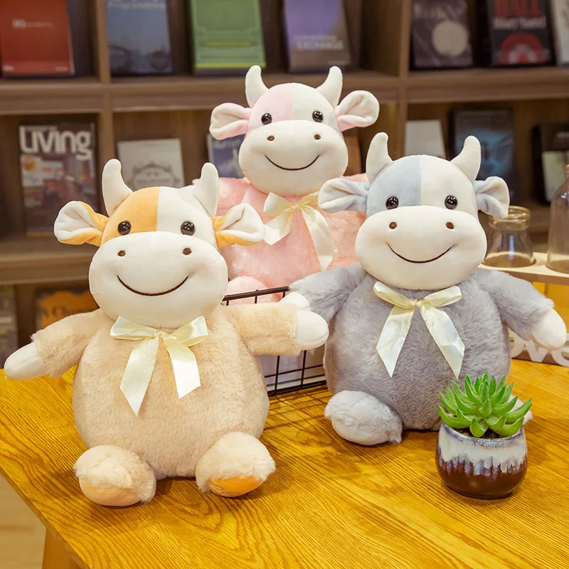 

1 pcs 23/45cm lovely Toy Plush Cow Wearing a bow Doll Stuffed Toy Kids office pillow Animal Plush Pillows Cartoon Gift for Kid