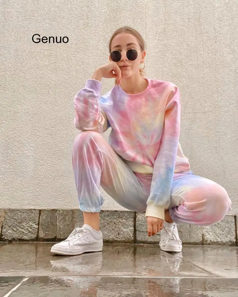 

Casual Women Loose Pants Set Hoodies+Harem Pants Suit Female Tie Dye 2 Piece Outfits Women Two Piece Sets