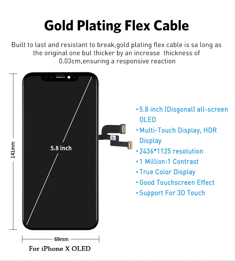 AAA+++ для iPhone X OLED с 3D сенсорным дигитайзером в сборе без битых пикселей ЖК-экран сменный дисплей для iPhone ЖК-дисплей с подарком