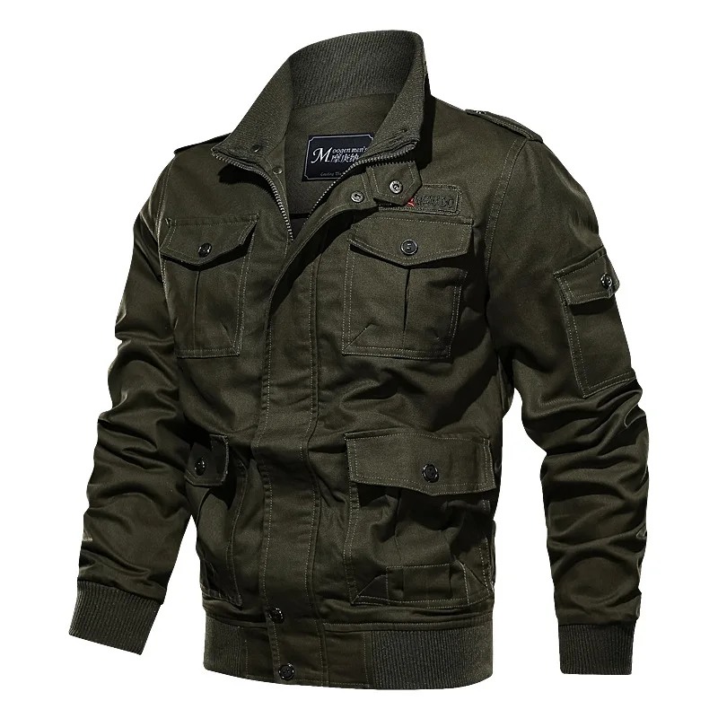Casual Men Jackets Spring Autumn Cotton Brand Men's Bomber Jacket Outdoor Windbreaker Multi-pockets Tactical Zip Up Coats | Мужская