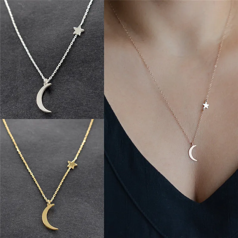 

New 2020 Jewelry Fashion Cute sequins Charm Stars Moon Pendant necklace For Women Gift 45cm+5cm/17.7in+2in 1PC