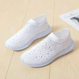 2021 Vulcanized Shoes Sneakers Women Trainers Knitted Sneakers Ladies Slip-on Sock Shoes Sparkly Crystal Zapatillas Mujer Casual