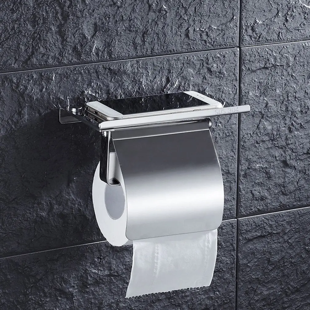 

Stainless steel anti-rust mobile phone paper towel rack wall-mounted rack roll paper towel rack bathroom bathroom household item