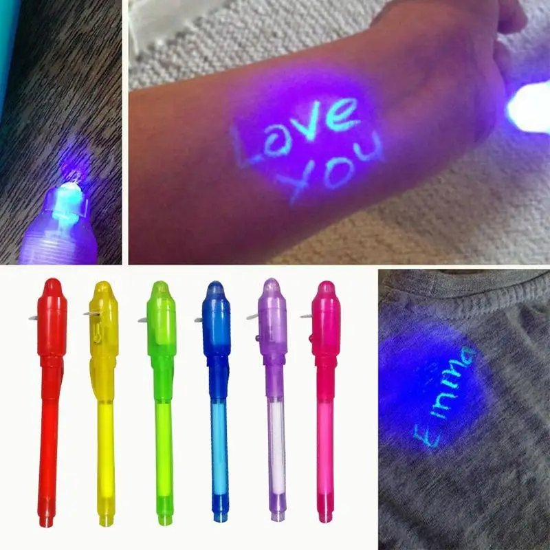 

1pc 2 in 1 UV Light Invisible Pen Drawing Light Verification Banknote Toys Kids Educational Invisible Ink Pen V3X7
